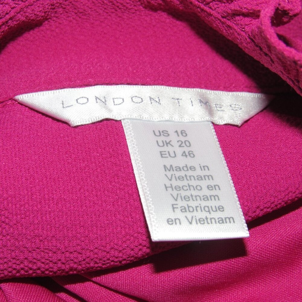 NWT London Times Fuchsia Mock-Neck Tiered Dress Size 16 Romantic Flirty Chic - Picture 5 of 8